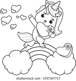 Coloring Book Cute Unicorn for valentine's day