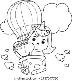 Coloring Book Cute Unicorn for valentine's day