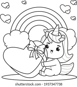 Coloring Book Cute Unicorn for valentine's day