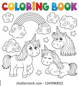 Coloring book cute unicorns 1 - eps10 vector illustration.