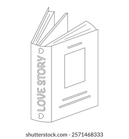 Coloring book of cute vector open love story book. Educational theme. Vector illustration isolated on white background.
