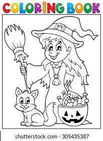 Coloring book cute witch and cat - eps10 vector illustration.