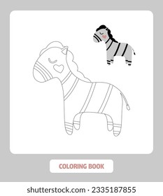 Coloring book. Cute zebra in flat style.