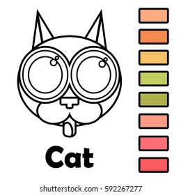 Coloring Book for the development of kids with images of animals - a cat. With a palette of colors ready to be used when drawing.
