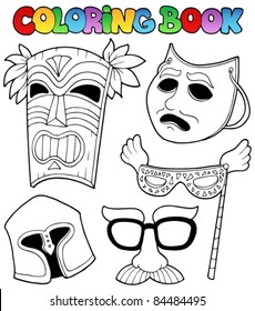 Coloring book with different masks - vector illustration.