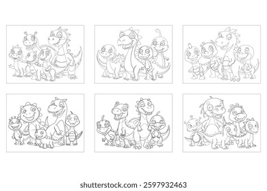 Coloring book with dinosaur cartoon collection