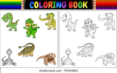 Coloring book with dinosaur cartoon collection