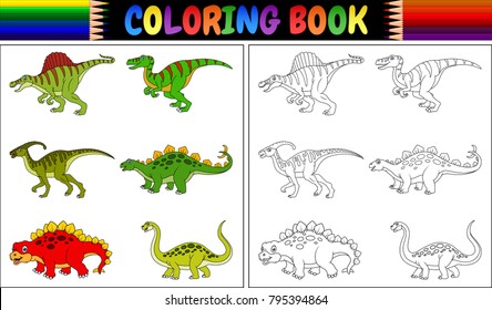 Coloring book with dinosaur cartoon collection
