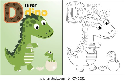 Coloring book of dinosaur cartoon with hatched egg