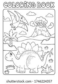 Coloring book dinosaur composition image 1 - eps10 vector illustration.