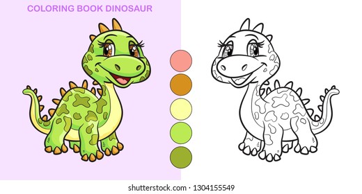 Coloring book dinosaur. Cute cartoon character.
