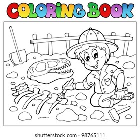 Coloring book dinosaur excavator - vector illustration.