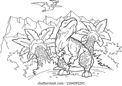 Coloring book dinosaur vector illustration.