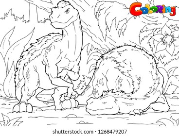 Coloring book dinosaur vector illustration.