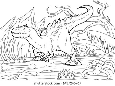 Coloring book dinosaur vector illustration.