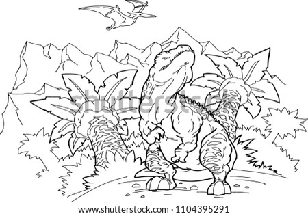 Coloring book dinosaur vector illustration.