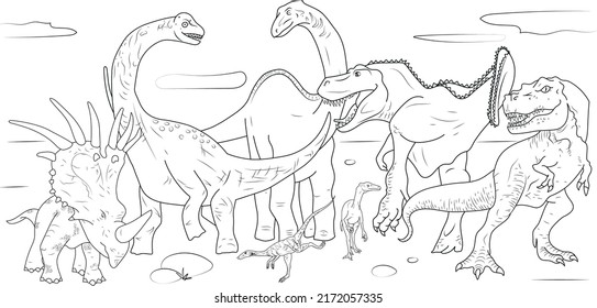 Dinosaurios de libros coloreados. Educación o actividad de coloración infantil. Vector.