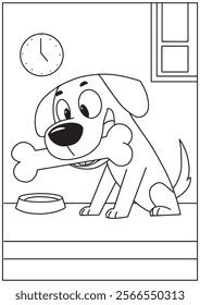 Coloring book dog bite the bone with mad expression 