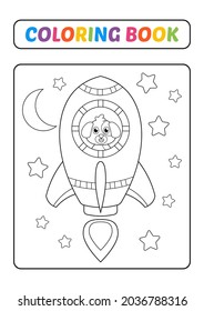 Coloring book, dog in rocket vector