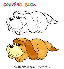 Coloring book with dog - vector illustration.