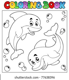 Coloring book with dolphins 1 - vector illustration.