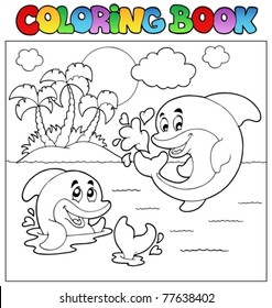 Coloring book with dolphins 2 - vector illustration.