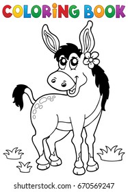 Coloring book donkey with flower - eps10 vector illustration.