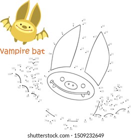 Coloring book and dot to dot game for children. Numbers game. bat vector illustration