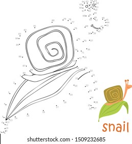 Coloring book and dot to dot game for children. Numbers game. snail vector illustration