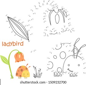 Coloring book and dot to dot game for children. Numbers game. ladybug vector illustration