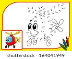 Coloring book dot to dot. Vector illustration of funny helicopter