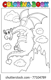 Coloring book with dragon 2 - vector illustration.