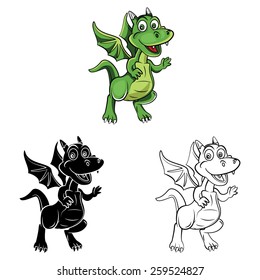 Coloring Book Dragon Kids Cartoon Character - Vector Illustration .EPS10