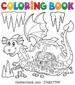 Coloring book with dragon and treasure - eps10 vector illustration.