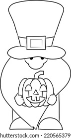 Coloring Book Drawing Vector Illustration Gnome with Jack o Lantern