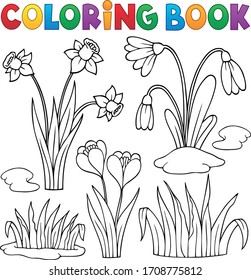 Coloring book early spring flowers set 1 - eps10 vector illustration.