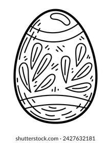Coloring book Easter egg with pattern sketch. Holiday symbol. Hand drawn vector illustration.