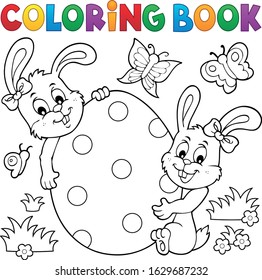 Coloring book Easter egg and rabbits - eps10 vector illustration.