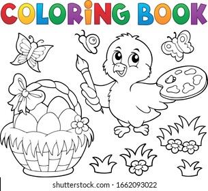 Coloring book Easter theme with chicken - eps10 vector illustration.