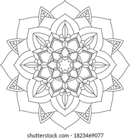 Libro de colorear. Un mandarala sencillo y sencillo para principiantes, adultos mayores y niños. Conjunto de motivos florales de Mehndi para el dibujo y tatuaje de Henna. Decoración de estilo étnico oriental, indio.