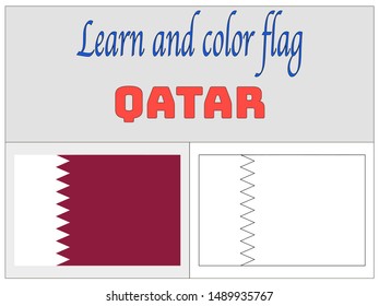 Coloring Book for Education and learning Beautiful national flag of State of Qatar . original colors and proportion. Simply vector illustration eps10, from countries flag set.