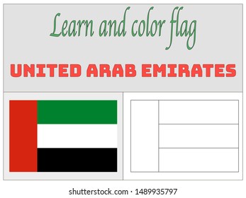 Coloring Book for Education and learning Beautiful national flag of United Arab Emirates, original colors and proportion. Simply vector illustration eps10, from countries flag set.