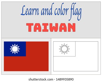 Coloring Book for Education and learning Beautiful national flag of Republic of China, Know as Taiwan original colors and proportion. Simply vector illustration eps10, from countries flag set.