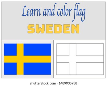 Coloring Book for Education and learning Beautiful national flag of Kingdom of Sweden. original colors and proportion. Simply vector illustration eps10, from countries flag set.