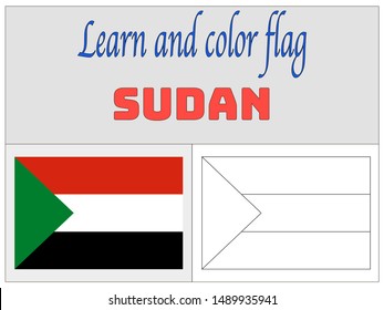 Coloring Book for Education and learning Beautiful national flag of Republic of the Sudan. original colors and proportion. Simply vector illustration eps10, from countries flag set.