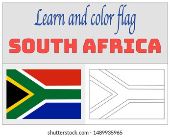 Coloring Book for Education and learning Beautiful national flag of Republic of South Africa. original colors and proportion. Simply vector illustration eps10, from countries flag set.