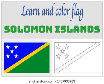 Coloring Book for Education and learning Beautiful national flag of Solomon Islands . original colors and proportion. Simply vector illustration eps10, from countries flag set.