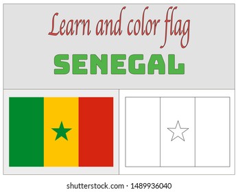 Coloring Book for Education and learning Beautiful national flag of Republic of Senegal. original colors and proportion. Simply vector illustration eps10, from countries flag set.