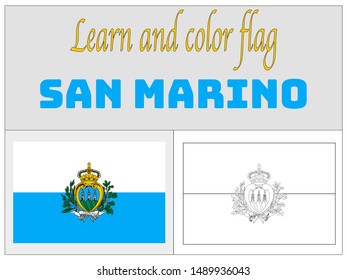 Coloring Book for Education and learning Beautiful national flag of Republic of San Marino. original colors and proportion. Simply vector illustration eps10, from countries flag set.