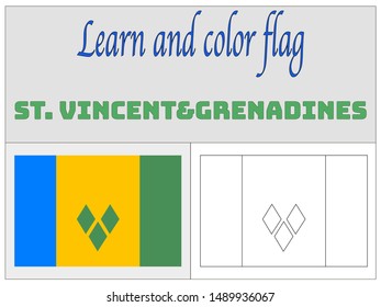 Coloring Book for Education and learning Beautiful national flag of Saint Vincent and Grenadines. original colors and proportion. Simply vector illustration eps10, from countries flag set.